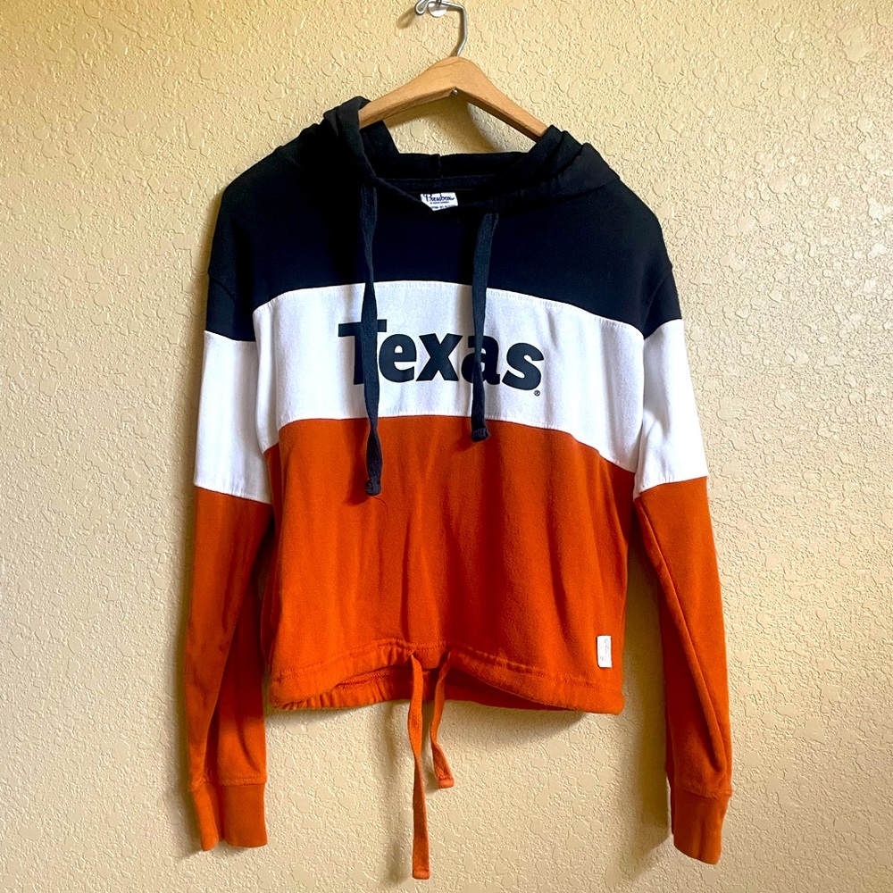 Women's Pressbox University of Texas Callie Colorblock Pullover Cropped Hoodie